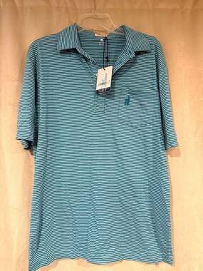 johnnie-O Men's Striped Cotton Polo Shirt with Pocket, Size M